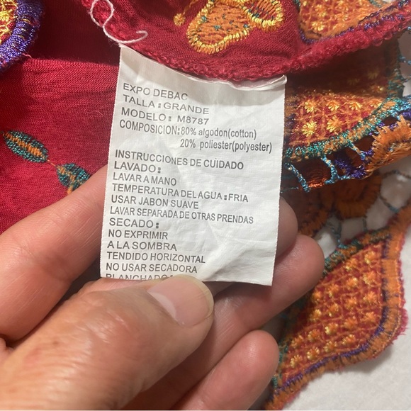 boho Blouse Top Woman Large Embroidered Butterfly long sleeve Red stone neck - Picture 8 of 8